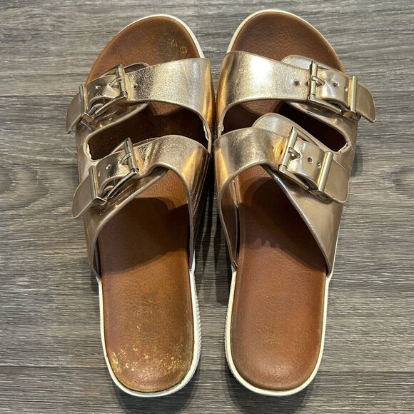 Mia Sandals Size 8 Venessa Rose Gold Platform Buckle Comfortable Slide Mule - Picture 8 of 11